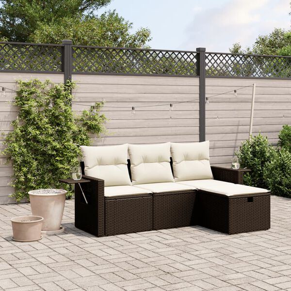 vidaXL Salon de jardin 4 pcs avec coussins marron r&eacute;sine tress&eacute;e