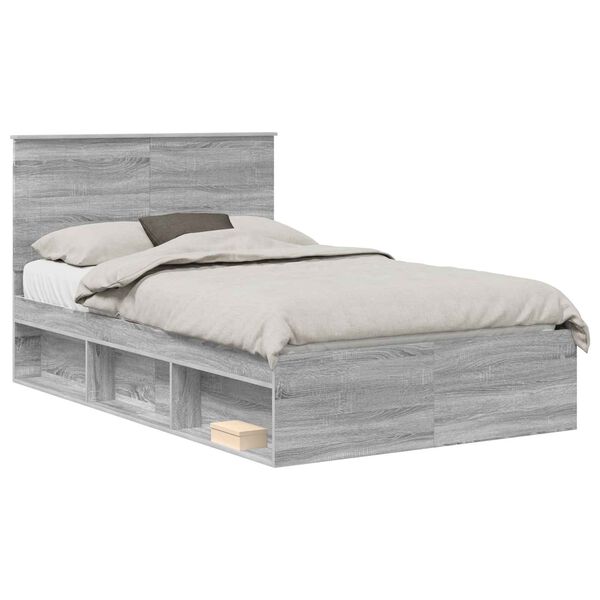 vidaXL Cadre de lit Gris Sonoma 120 x 200 cm Bois de pin massif