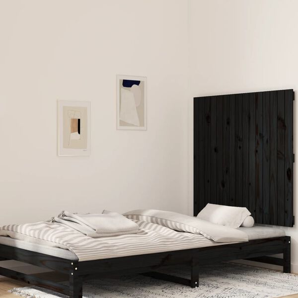 vidaXL T&ecirc;te de lit murale Noir 95,5x3x90 cm Bois massif de pin