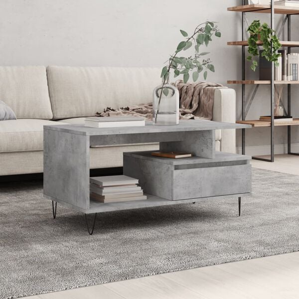 vidaXL Table basse Gris b&eacute;ton 90x49x45 cm Bois d'ing&eacute;nierie