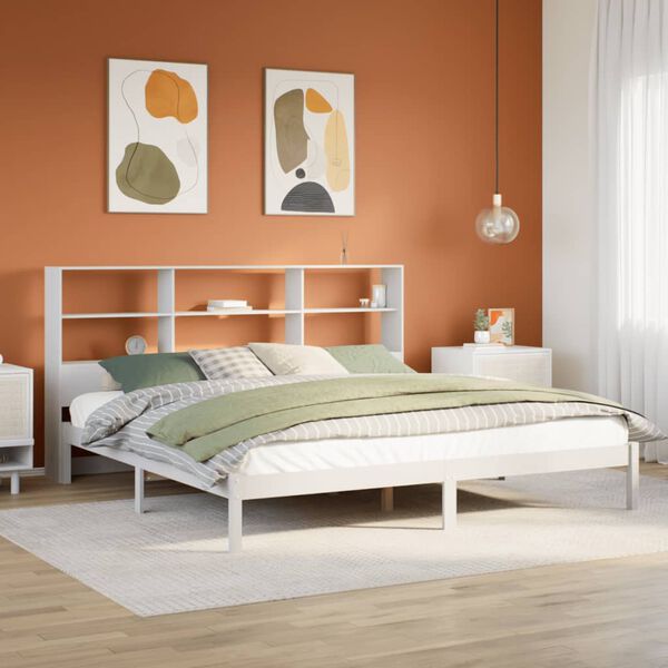 vidaXL Lit biblioth&egrave;que sans matelas blanc 200x200 cm bois pin massif