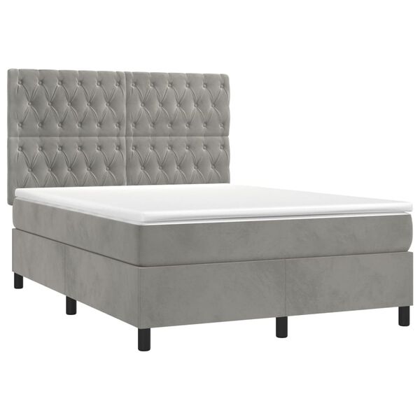 vidaXL Sommier &agrave; lattes de lit matelas et LED Gris clair 140x190 cm