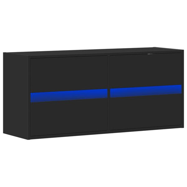 vidaXL Meuble TV mural avec lumi&egrave;res LED noir 100x31x45 cm