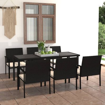 vidaXL Ensemble à manger de jardin 7 pcs Résine tressée Noir