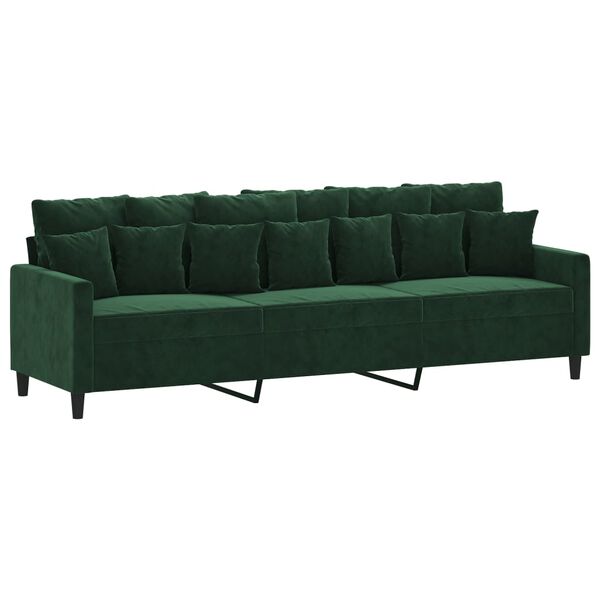 vidaXL Canap&eacute; &agrave; 3 places Vert fonc&eacute; 210 cm Velours