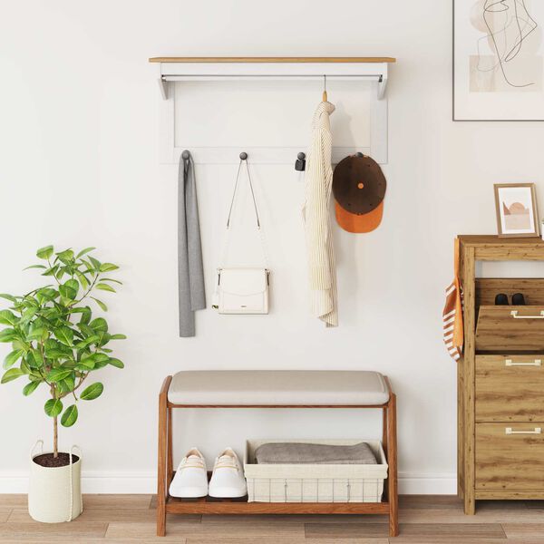 vidaXL Porte-manteau Hill Blanc et marron miel 90 x 35 x 41,5 cm