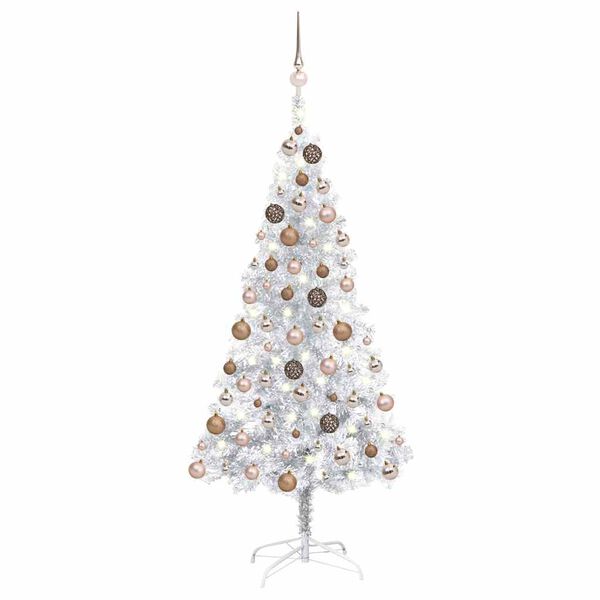 vidaXL Arbre de No&euml;l artificiel pr&eacute;-&eacute;clair&eacute;/boules argent&eacute; 120 cm PET