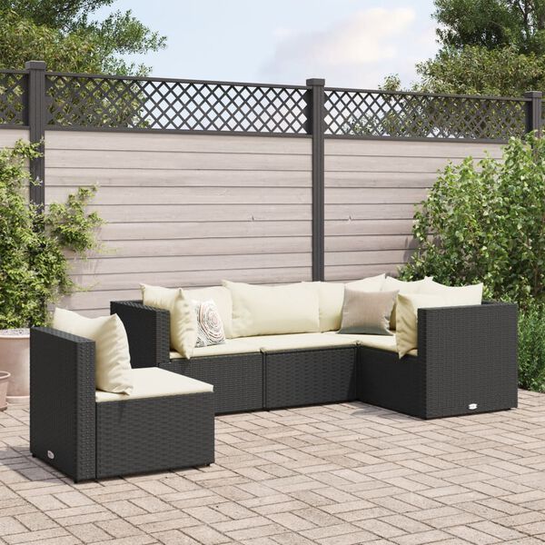 vidaXL Salon de jardin 5 pcs avec coussins Noir Résine tressée