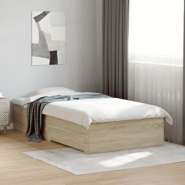 vidaXL Cadre de lit avec tiroirs sans matelas ch&ecirc;ne sonoma 90x190 cm