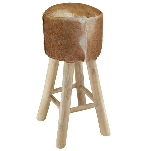 vidaXL Tabouret de bar cuir de ch&egrave;vre et bois de teck solide