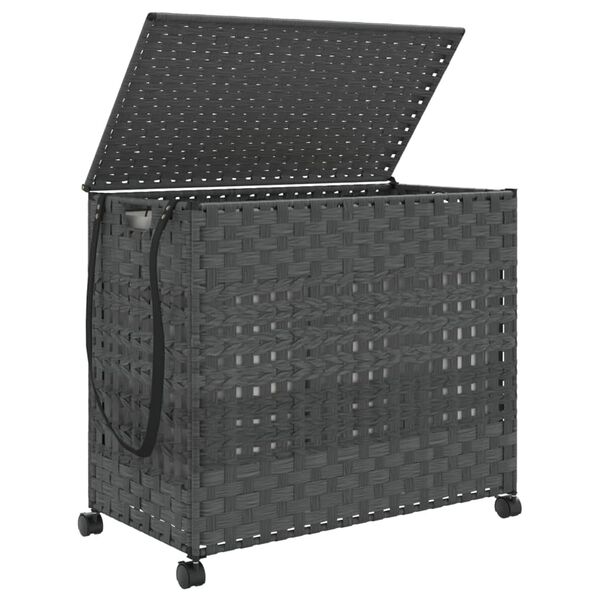 vidaXL Panier &agrave; linge avec roulettes gris 66x35x60 cm r&eacute;sine tress&eacute;e