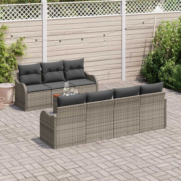 vidaXL Ensemble de canap&eacute; de jardin avec stockage 8 pcs Gris polyrotin