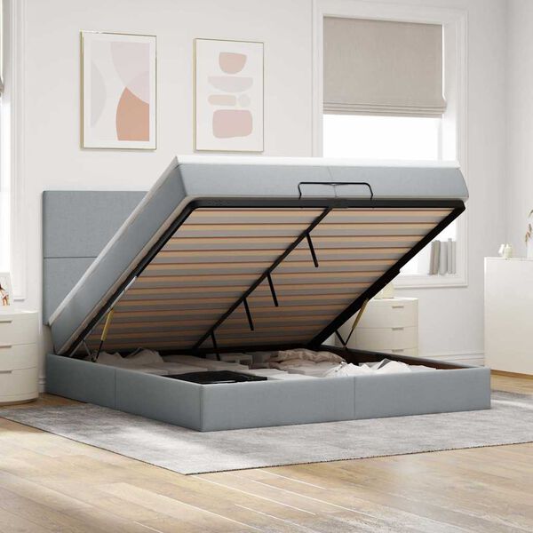 VidaXL Cadre de lit ottoman et matelas gris clair 200x200cm tissu