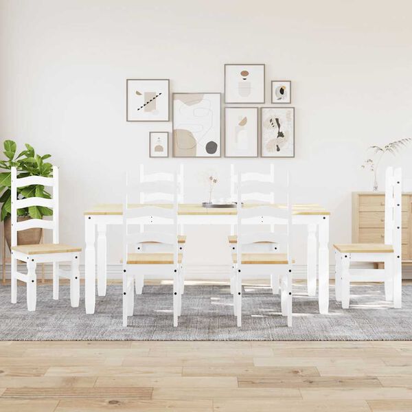 vidaXL Ensemble &agrave; manger Panama 7 pcs blanc bois de pin massif