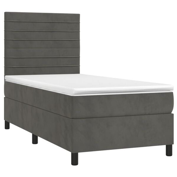 vidaXL Sommier &agrave; lattes de lit matelas LED Gris fonc&eacute; 90x190cm Velours