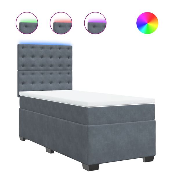 vidaXL Sommier &agrave; lattes de lit et matelas Gris fonc&eacute; 90x200 cm Velours