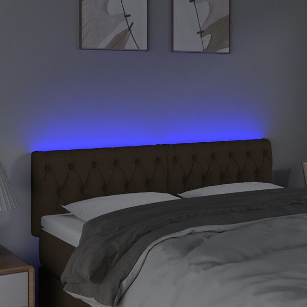 vidaXL T&ecirc;te de lit &agrave; LED Marron fonc&eacute; 144x7x78/88 cm Tissu