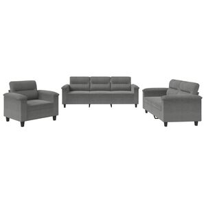 vidaXL Ensemble de canap&eacute;s 3 pcs coussins gris fonc&eacute; tissu microfibre
