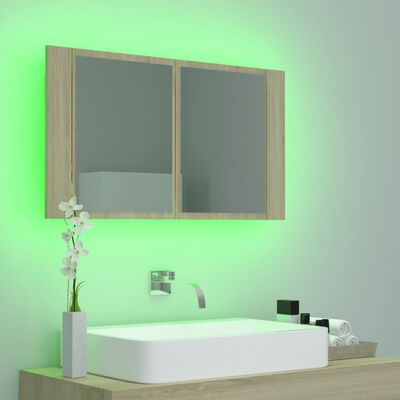 vidaXL Armoire à miroir à LED de bain Chêne sonoma 80x12x45 Acrylique