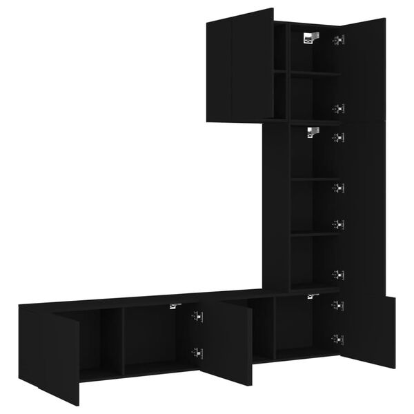 vidaXL Unit&eacute;s murales TV 5 pcs noir bois d'ing&eacute;nierie
