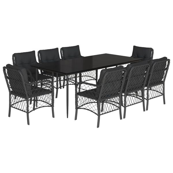 vidaXL Ensemble &agrave; manger de jardin 9pcs coussins noir r&eacute;sine tress&eacute;e