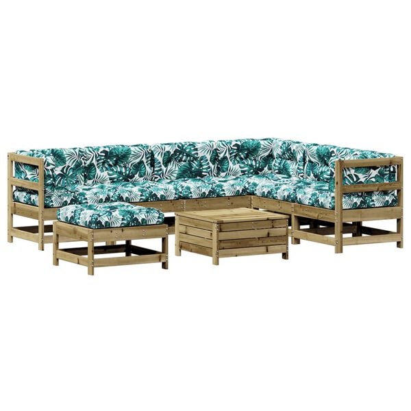 vidaXL Salon de jardin 8 pcs avec coussins bois de pin impr&eacute;gn&eacute;