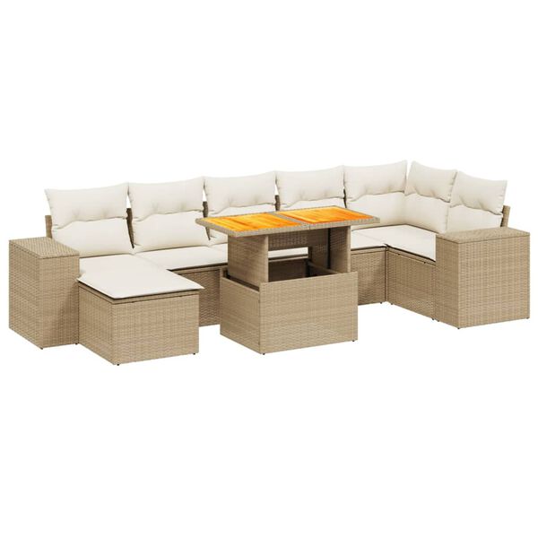 vidaXL Salon de jardin avec coussins 8 pcs beige r&eacute;sine tress&eacute;e