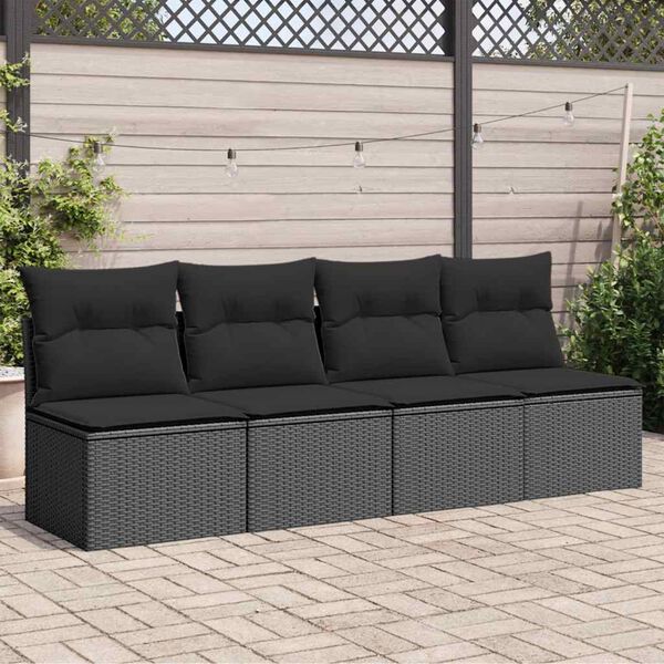vidaXL Canap&eacute; de jardin avec coussins 4 places en polyrotin noir