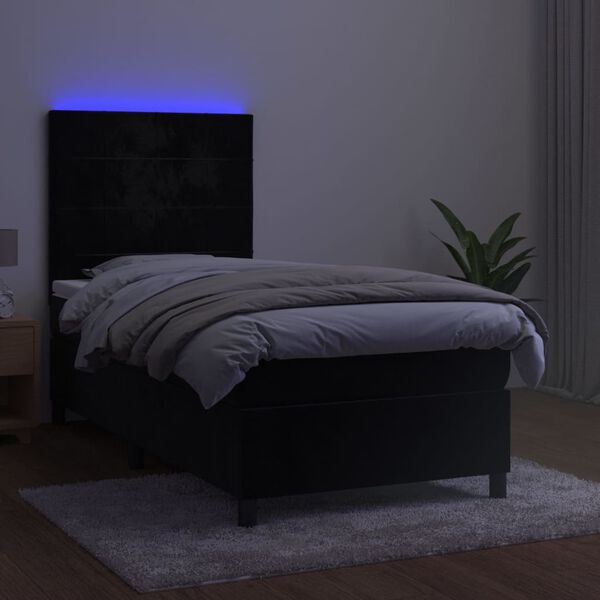 vidaXL Sommier &agrave; lattes de lit avec matelas LED Noir 90x190 cm Velours