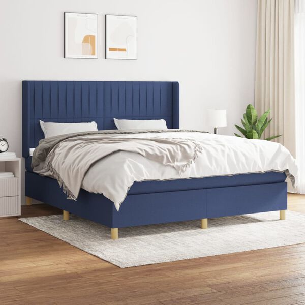 vidaXL Sommier &agrave; lattes de lit avec matelas Bleu 180x200 cm Tissu