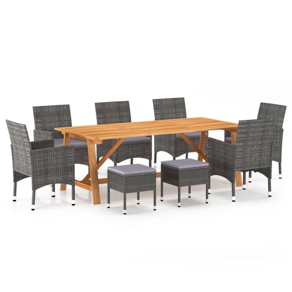 vidaXL Ensemble &agrave; manger de jardin 9 pcs Gris