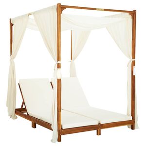 vidaXL Chaise longue double avec rideaux et coussins Bois d'acacia