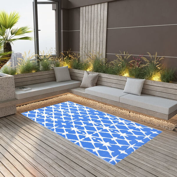 vidaXL Tapis d'ext&eacute;rieur ARAKIL bleu et blanc 190x290 cm PP