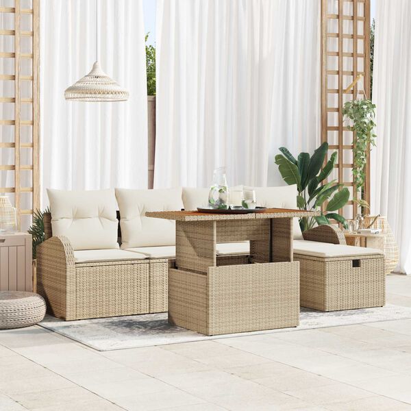 vidaXL Ensemble de canap&eacute; de jardin avec coussin 6 pcs Beige polyrotin