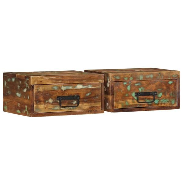 vidaXL Tables de chevet murales 2 pcs bois massif de r&eacute;cup&eacute;ration