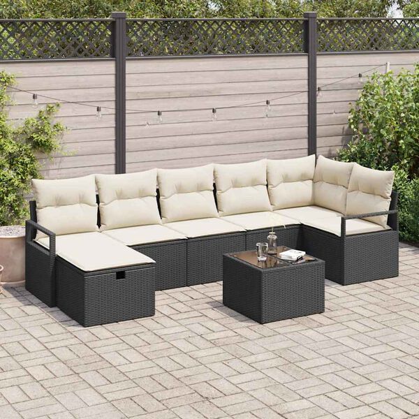 vidaXL Ensemble de canapé de jardin avec coussin 8 pcs Noir Poly rotin
