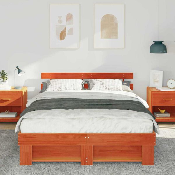 vidaXL Cadre de lit avec t&ecirc;te de lit Brun cire 160 x 200 cm Pin massif