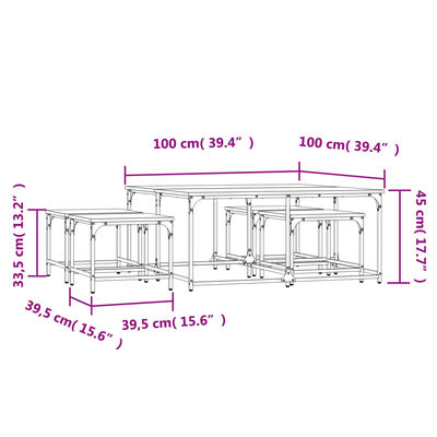 vidaXL Tables basses gigognes 5 pcs noir bois d'ingénierie