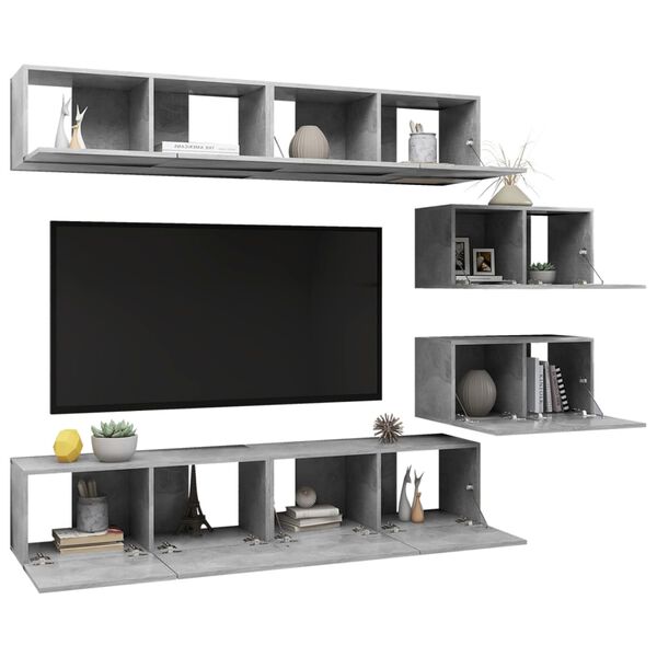 vidaXL Ensemble de meubles TV 6 pcs Gris b&eacute;ton Bois d'ing&eacute;nierie