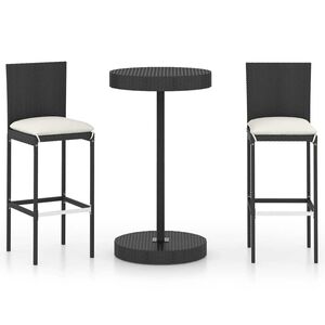 vidaXL Ensemble de bar de jardin 3 pcs et coussins R&eacute;sine tress&eacute;e Noir