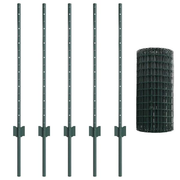 vidaXL Cl&ocirc;ture avec poteau Vert 0,8 x 10 m Acier et PVC