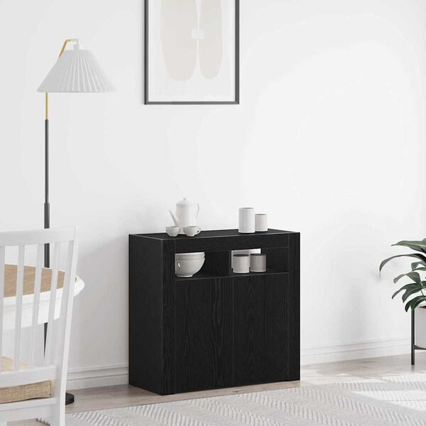 vidaXL Buffet Ch&ecirc;ne noir 80 x 35 x 75 cm Bois d'ing&eacute;nierie