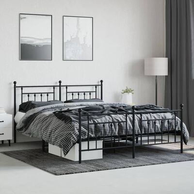 vidaXL Cadre de lit métal avec tête de lit/pied de lit noir 183x213 cm