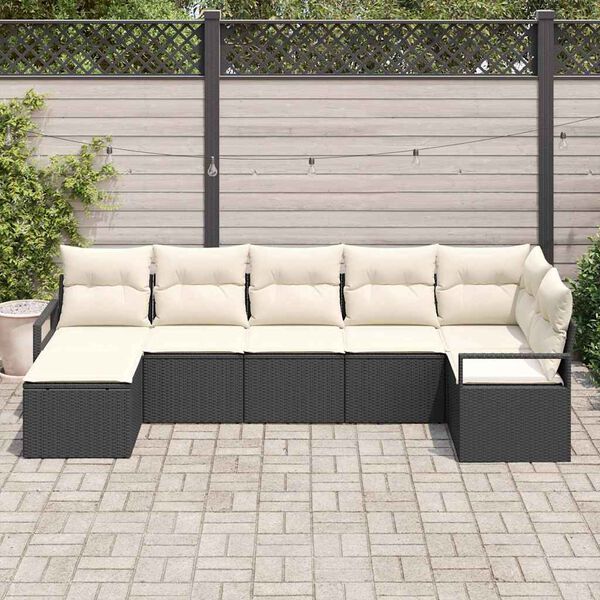 vidaXL Ensemble de Canap&eacute;s avec coussin 7 pcs Noir polyrotin