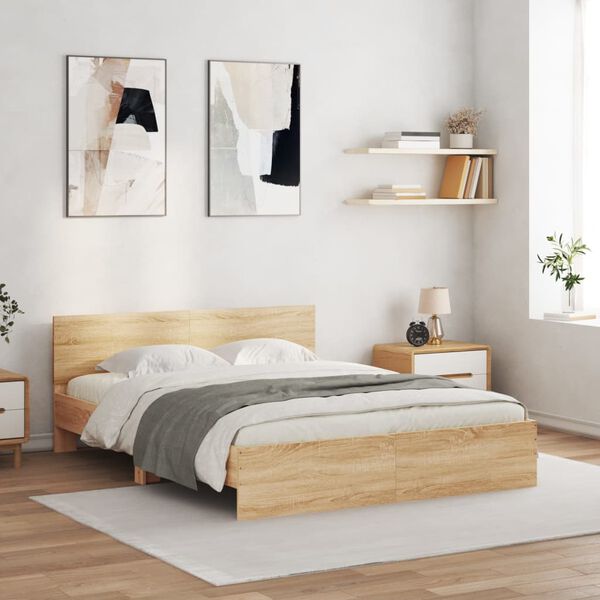 vidaXL Cadre de lit avec LED sans matelas ch&ecirc;ne sonoma 160x200 cm