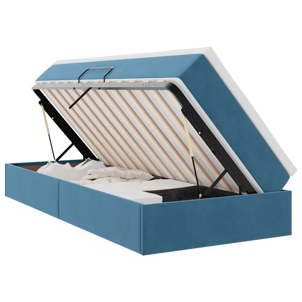 vidaXL Lit avec rangement et matelas Bleu fonc&eacute; 100 x 200 cm Velours