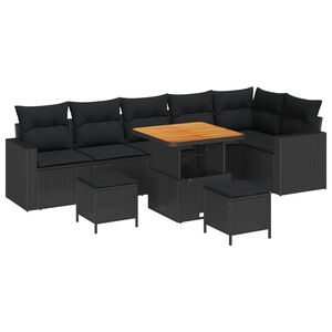 vidaXL Ensemble de canap&eacute; de jardin 9 pcs Noir polyrotin