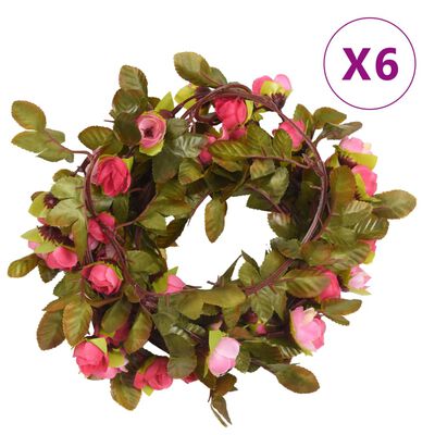 vidaXL Guirlandes de fleurs de Noël 6 pcs rose 215 cm