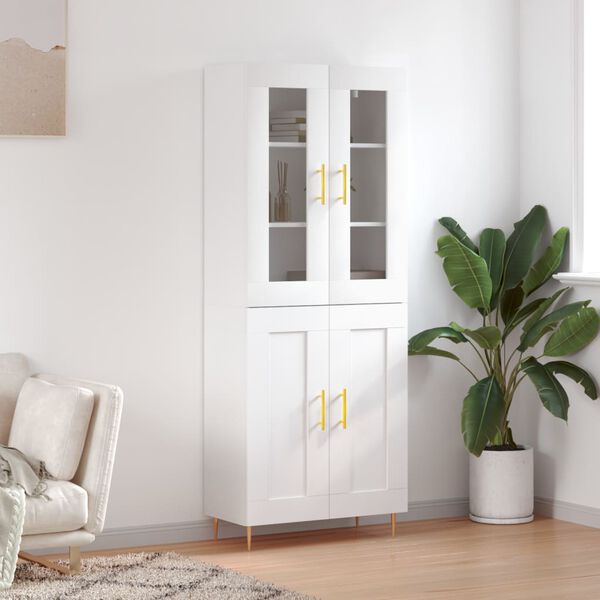 vidaXL Buffet haut Blanc 69,5x34x180 cm Bois d'ing&eacute;nierie