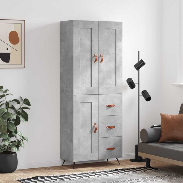 vidaXL Buffet haut Gris b&eacute;ton 69,5x34x180 cm Bois d'ing&eacute;nierie